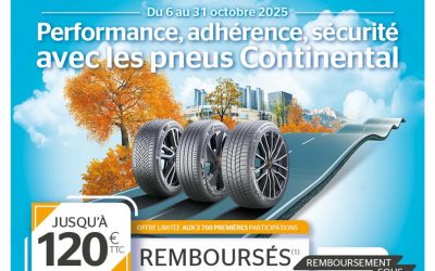 Jusqu’à 120€ remboursés pour l’achat de 4 pneus Continental